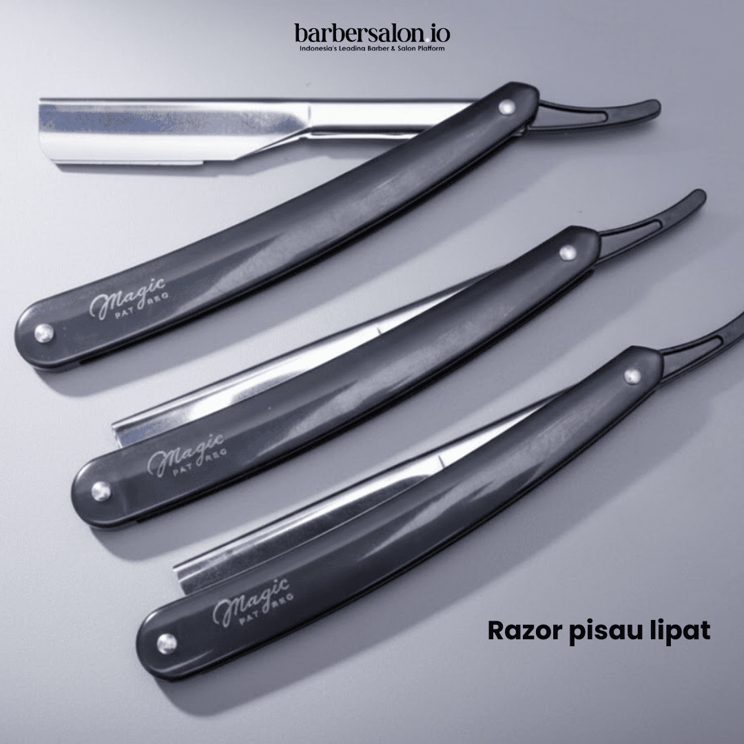 Pisau cukur lipat barber Hitam