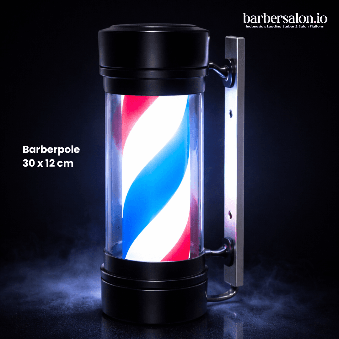 Barber Pole Lamp LED Premium 30×12 cm Lampu Tiang Barber Klasik Merah Putih Biru