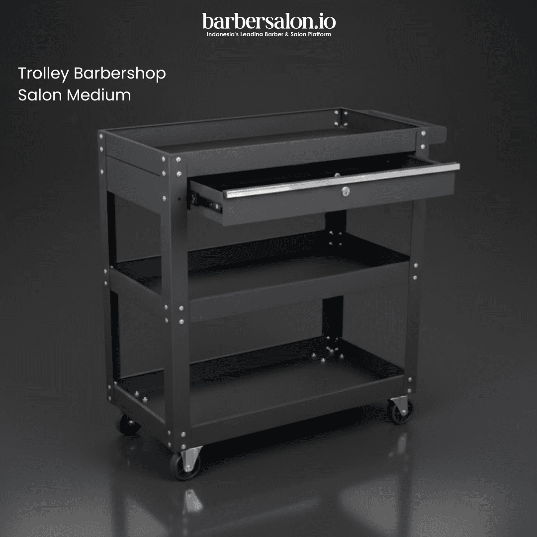 Troli Barbershop Professional 3 Tingkat 1 Laci, Roda Fleksibel