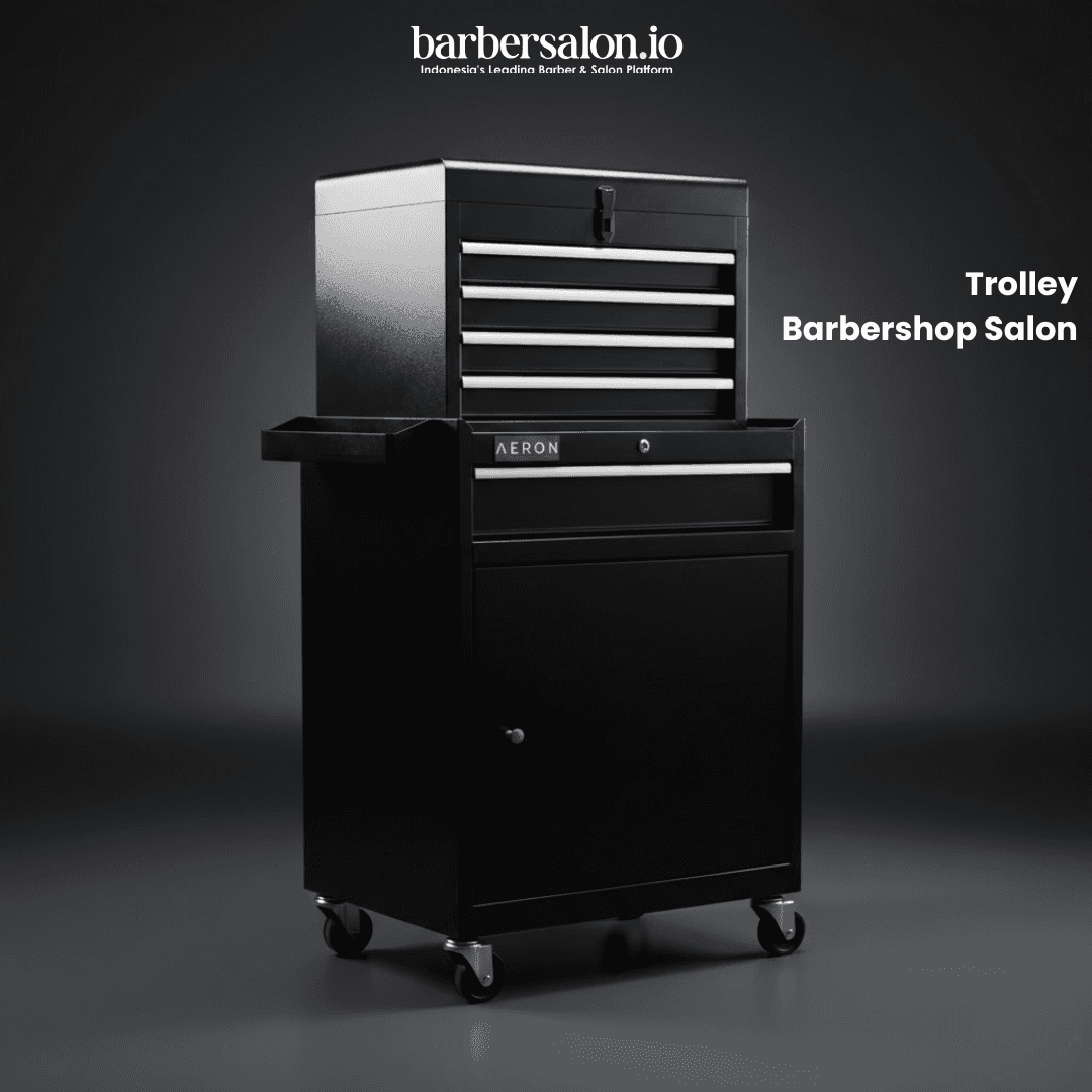 Trolley Barbershop Cabinet Lemari Alat Barber dengan Laci Lengkap